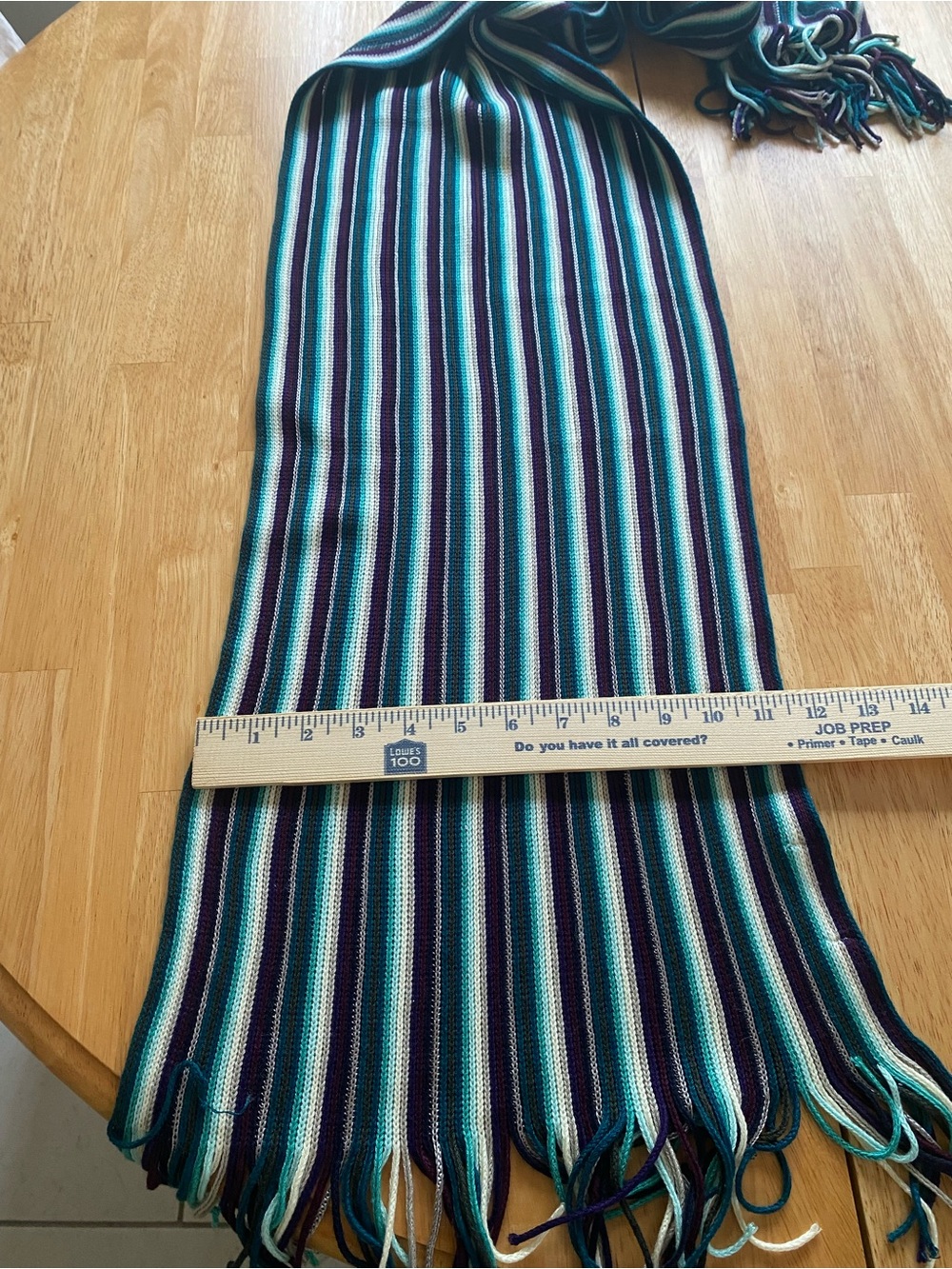 Coldwater Creek Striped Knit Fringe Scarf in Teal, Purple, White - Picture 4 of 5
